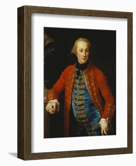 Portrait of a Cavalry Officer in Walking-Out Dress, Three-Quarter Length, Leaning on a Pedestal…-Pompeo Batoni-Framed Giclee Print