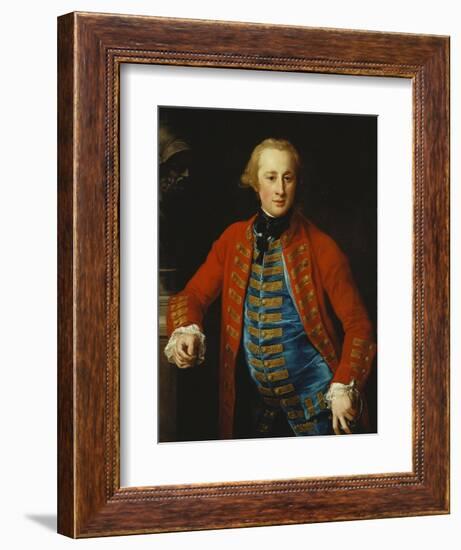 Portrait of a Cavalry Officer in Walking-Out Dress, Three-Quarter Length, Leaning on a Pedestal…-Pompeo Batoni-Framed Giclee Print