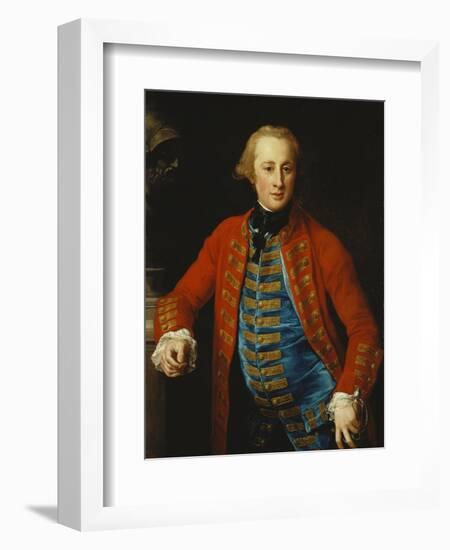 Portrait of a Cavalry Officer in Walking-Out Dress, Three-Quarter Length, Leaning on a Pedestal…-Pompeo Batoni-Framed Giclee Print