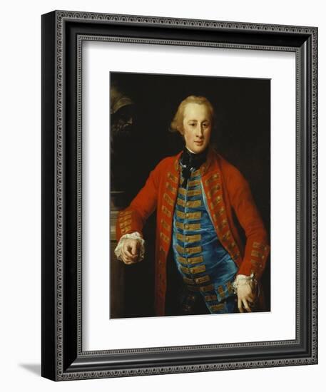 Portrait of a Cavalry Officer in Walking-Out Dress, Three-Quarter Length, Leaning on a Pedestal…-Pompeo Batoni-Framed Giclee Print