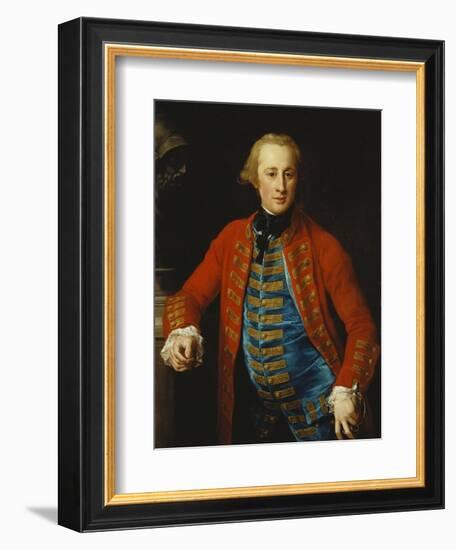 Portrait of a Cavalry Officer in Walking-Out Dress, Three-Quarter Length, Leaning on a Pedestal…-Pompeo Batoni-Framed Giclee Print