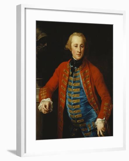 Portrait of a Cavalry Officer in Walking-Out Dress, Three-Quarter Length, Leaning on a Pedestal…-Pompeo Batoni-Framed Giclee Print