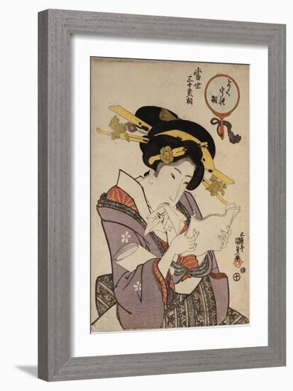 Portrait of a Courtesan Reading a Love Letter-Utagawa Kunisada-Framed Giclee Print