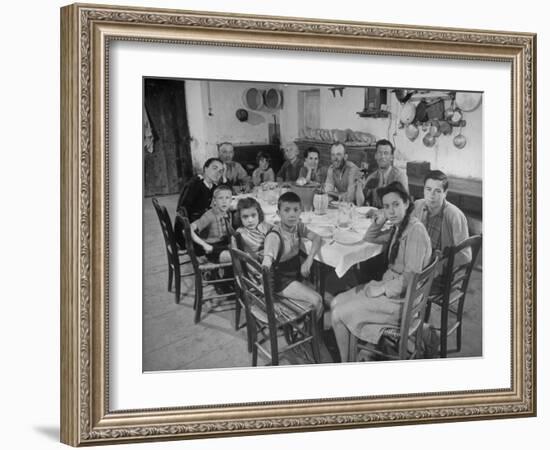 Portrait of a Family of Tuscan Tennat Farmers Sitting around Dinner Table-Alfred Eisenstaedt-Framed Photographic Print