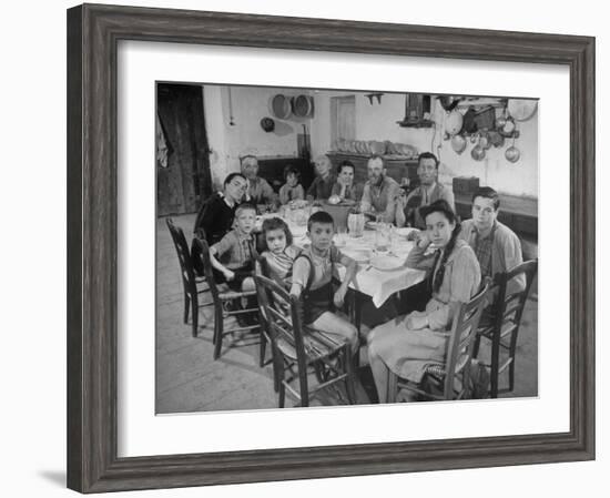 Portrait of a Family of Tuscan Tennat Farmers Sitting around Dinner Table-Alfred Eisenstaedt-Framed Photographic Print