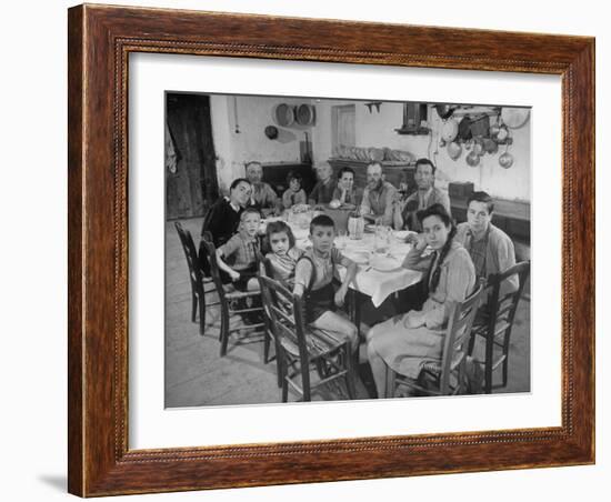 Portrait of a Family of Tuscan Tennat Farmers Sitting around Dinner Table-Alfred Eisenstaedt-Framed Photographic Print