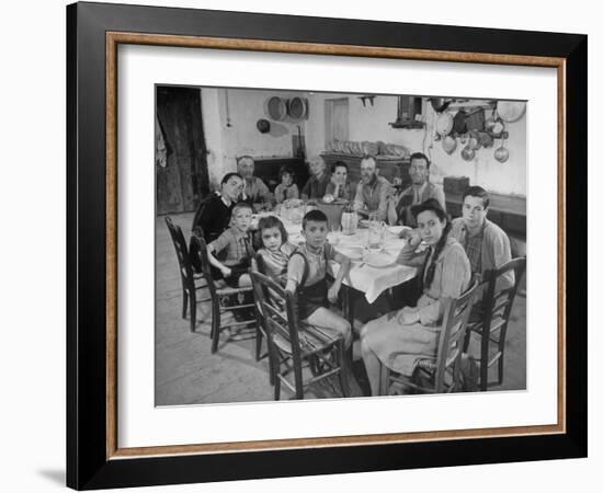 Portrait of a Family of Tuscan Tennat Farmers Sitting around Dinner Table-Alfred Eisenstaedt-Framed Photographic Print