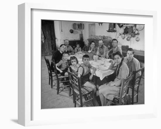 Portrait of a Family of Tuscan Tennat Farmers Sitting around Dinner Table-Alfred Eisenstaedt-Framed Photographic Print