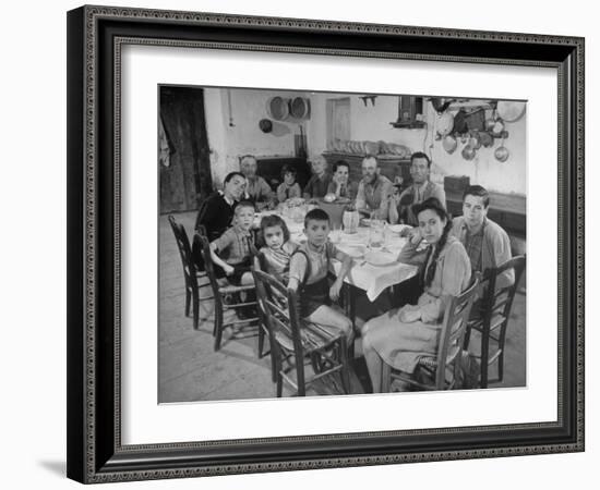 Portrait of a Family of Tuscan Tennat Farmers Sitting around Dinner Table-Alfred Eisenstaedt-Framed Photographic Print