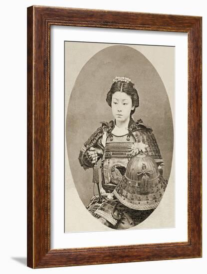 Portrait of a Female Warrior with Flowers in Her Hair, C.1895-null-Framed Photographic Print