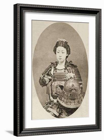 Portrait of a Female Warrior with Flowers in Her Hair, C.1895-null-Framed Photographic Print