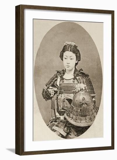 Portrait of a Female Warrior with Flowers in Her Hair, C.1895-null-Framed Photographic Print