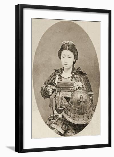 Portrait of a Female Warrior with Flowers in Her Hair, C.1895-null-Framed Photographic Print