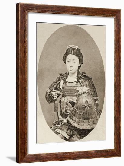 Portrait of a Female Warrior with Flowers in Her Hair, C.1895-null-Framed Photographic Print