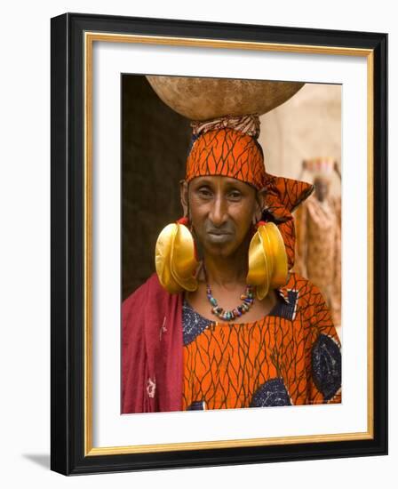 Portrait of a Fulani Woman Wearing Traditional Gold Earrings, Mopti, Mali, West Africa, Africa-Gavin Hellier-Framed Photographic Print