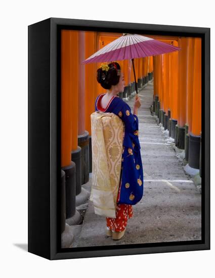 Portrait of a Geisha Holding an Ornate Umbrella at Fushimi-Inari Taisha Shrine, Honshu, Japan-Gavin Hellier-Framed Premier Image Canvas