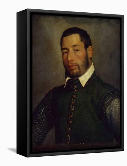 Portrait of a Gentleman in a Green Doublet and Chainmail Shirt, circa 1565-Giovanni Battista Moroni-Framed Premier Image Canvas