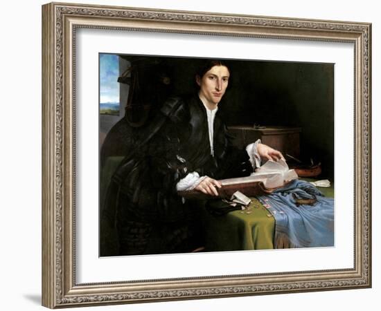 Portrait of a Gentleman in his Study-Lorenzo Lotto-Framed Art Print