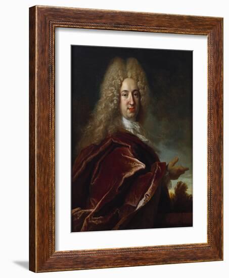 Portrait of a Gentleman, Wearing a Long Wig, Lace Jabot and Burgundy Cloak-Nicolas de Largilliere-Framed Giclee Print