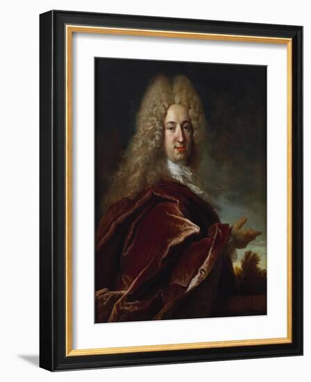 Portrait of a Gentleman, Wearing a Long Wig, Lace Jabot and Burgundy Cloak-Nicolas de Largilliere-Framed Giclee Print