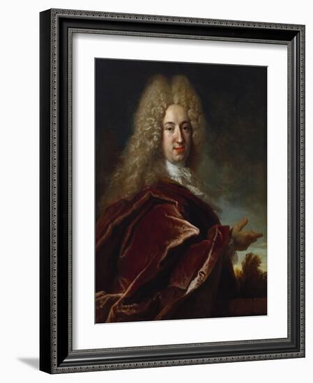 Portrait of a Gentleman, Wearing a Long Wig, Lace Jabot and Burgundy Colour Cloak-Nicolas de Largilliere-Framed Giclee Print