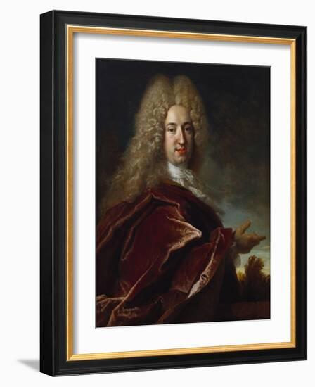 Portrait of a Gentleman, Wearing a Long Wig, Lace Jabot and Burgundy Colour Cloak-Nicolas de Largilliere-Framed Giclee Print