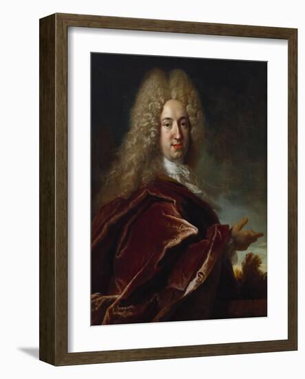 Portrait of a Gentleman, Wearing a Long Wig, Lace Jabot and Burgundy Colour Cloak-Nicolas de Largilliere-Framed Giclee Print