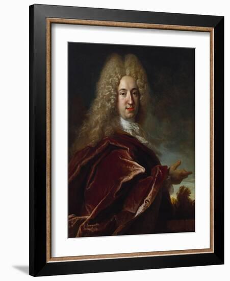 Portrait of a Gentleman, Wearing a Long Wig, Lace Jabot and Burgundy Colour Cloak-Nicolas de Largilliere-Framed Giclee Print