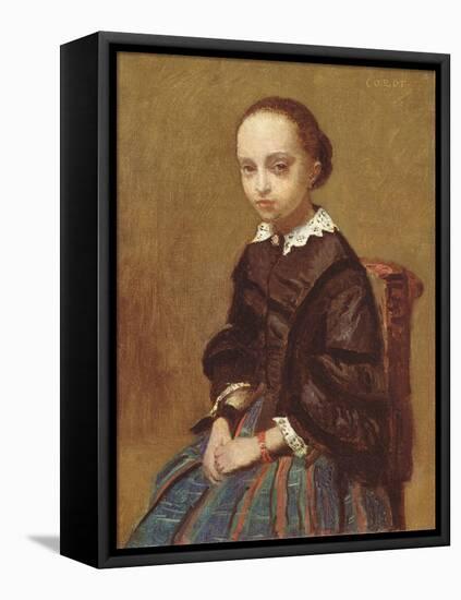 Portrait of a Girl, 1857-58 (Oil on Canvas)-Jean Baptiste Camille Corot-Framed Premier Image Canvas