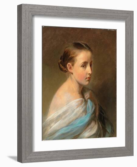 Portrait of a Girl, Head and Shoulders, Draped in a Blue and White Wrap, C.1850-Franz Xaver Winterhalter-Framed Giclee Print