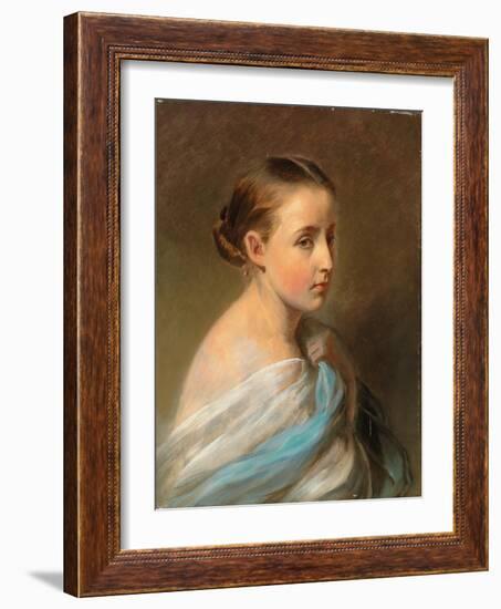 Portrait of a Girl, Head and Shoulders, Draped in a Blue and White Wrap, C.1850-Franz Xaver Winterhalter-Framed Giclee Print