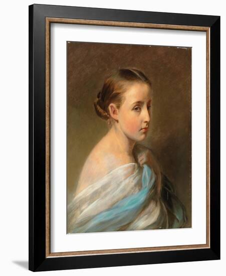 Portrait of a Girl, Head and Shoulders, Draped in a Blue and White Wrap, C.1850-Franz Xaver Winterhalter-Framed Giclee Print