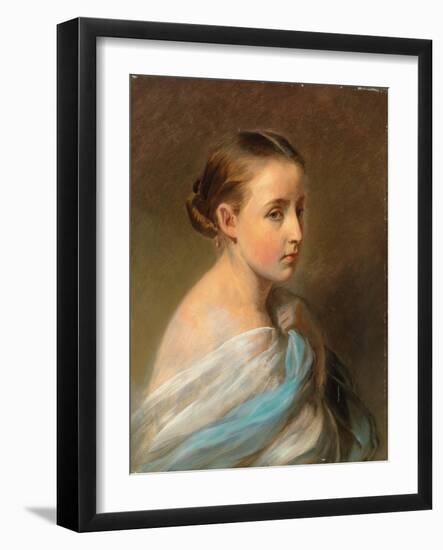 Portrait of a Girl, Head and Shoulders, Draped in a Blue and White Wrap, C.1850-Franz Xaver Winterhalter-Framed Giclee Print