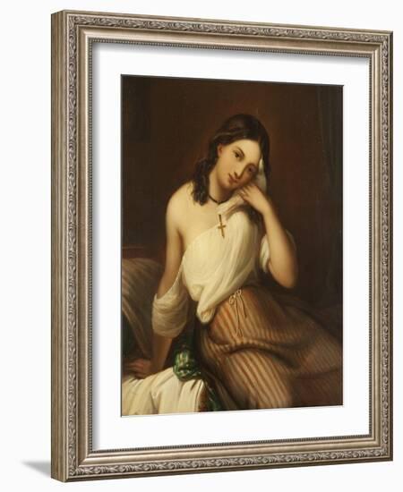 Portrait of a Girl Holding a Dove-Georges Croegaert-Framed Giclee Print