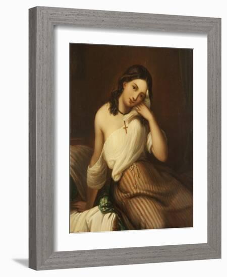 Portrait of a Girl Holding a Dove-Georges Croegaert-Framed Giclee Print