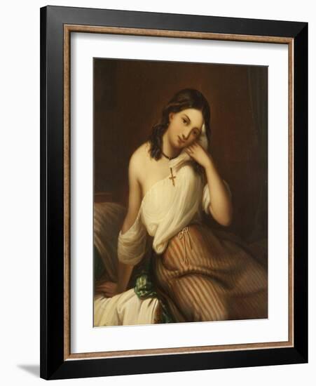 Portrait of a Girl Holding a Dove-Georges Croegaert-Framed Giclee Print