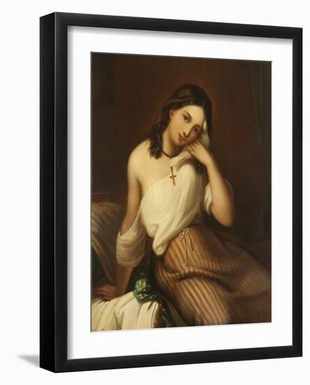 Portrait of a Girl Holding a Dove-Georges Croegaert-Framed Giclee Print