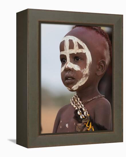 Portrait of a Hamer (Hamar) Child at Evangadi Dancing (Night Dance), Dombo Village, Turmi, Ethiopia-Jane Sweeney-Framed Premier Image Canvas