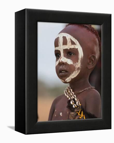 Portrait of a Hamer (Hamar) Child at Evangadi Dancing (Night Dance), Dombo Village, Turmi, Ethiopia-Jane Sweeney-Framed Premier Image Canvas