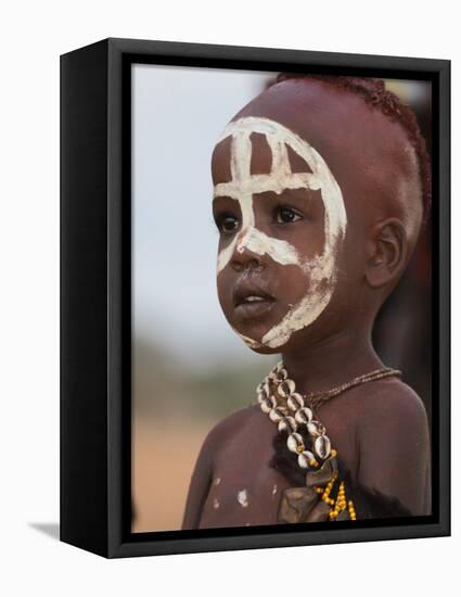 Portrait of a Hamer (Hamar) Child at Evangadi Dancing (Night Dance), Dombo Village, Turmi, Ethiopia-Jane Sweeney-Framed Premier Image Canvas