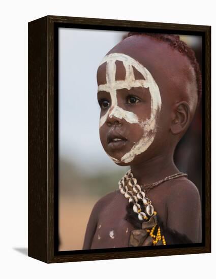 Portrait of a Hamer (Hamar) Child at Evangadi Dancing (Night Dance), Dombo Village, Turmi, Ethiopia-Jane Sweeney-Framed Premier Image Canvas