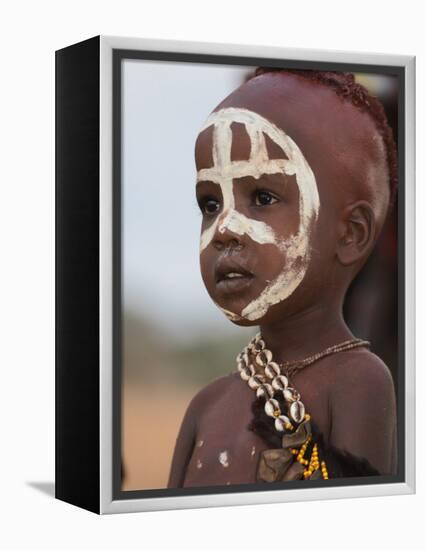 Portrait of a Hamer (Hamar) Child at Evangadi Dancing (Night Dance), Dombo Village, Turmi, Ethiopia-Jane Sweeney-Framed Premier Image Canvas