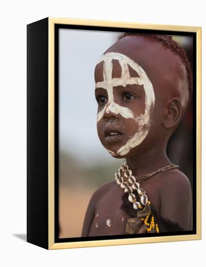 Portrait of a Hamer (Hamar) Child at Evangadi Dancing (Night Dance), Dombo Village, Turmi, Ethiopia-Jane Sweeney-Framed Premier Image Canvas