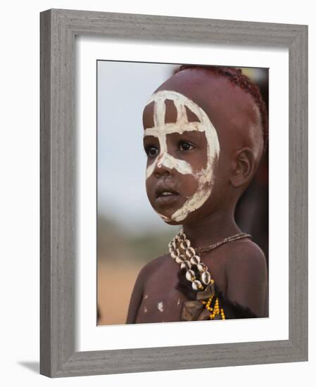 Portrait of a Hamer (Hamar) Child at Evangadi Dancing (Night Dance), Dombo Village, Turmi, Ethiopia-Jane Sweeney-Framed Photographic Print