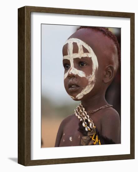 Portrait of a Hamer (Hamar) Child at Evangadi Dancing (Night Dance), Dombo Village, Turmi, Ethiopia-Jane Sweeney-Framed Photographic Print