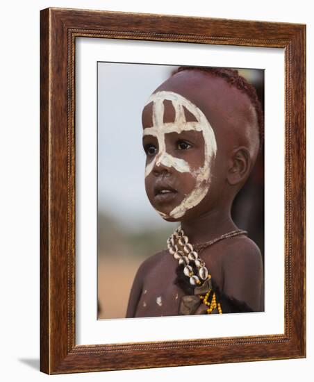 Portrait of a Hamer (Hamar) Child at Evangadi Dancing (Night Dance), Dombo Village, Turmi, Ethiopia-Jane Sweeney-Framed Photographic Print