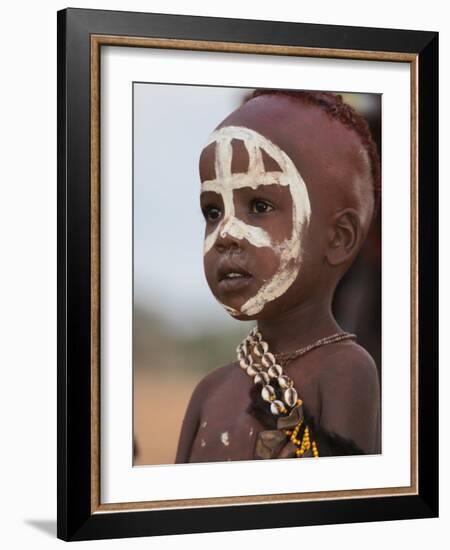 Portrait of a Hamer (Hamar) Child at Evangadi Dancing (Night Dance), Dombo Village, Turmi, Ethiopia-Jane Sweeney-Framed Photographic Print