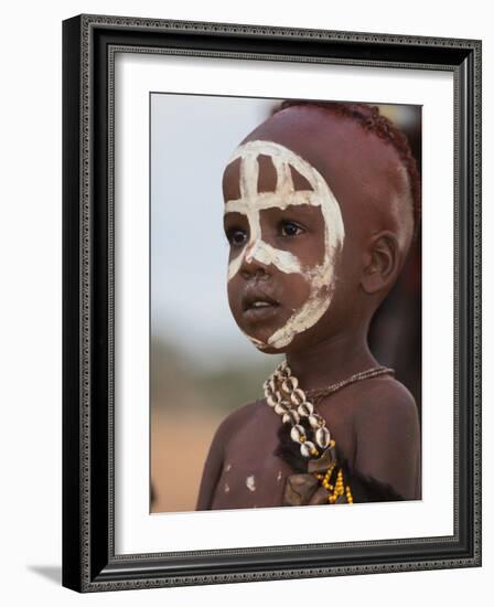 Portrait of a Hamer (Hamar) Child at Evangadi Dancing (Night Dance), Dombo Village, Turmi, Ethiopia-Jane Sweeney-Framed Photographic Print