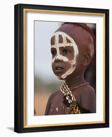 Portrait of a Hamer (Hamar) Child at Evangadi Dancing (Night Dance), Dombo Village, Turmi, Ethiopia-Jane Sweeney-Framed Photographic Print