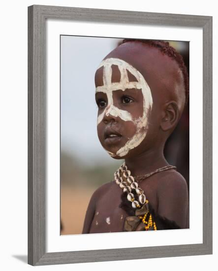 Portrait of a Hamer (Hamar) Child at Evangadi Dancing (Night Dance), Dombo Village, Turmi, Ethiopia-Jane Sweeney-Framed Photographic Print